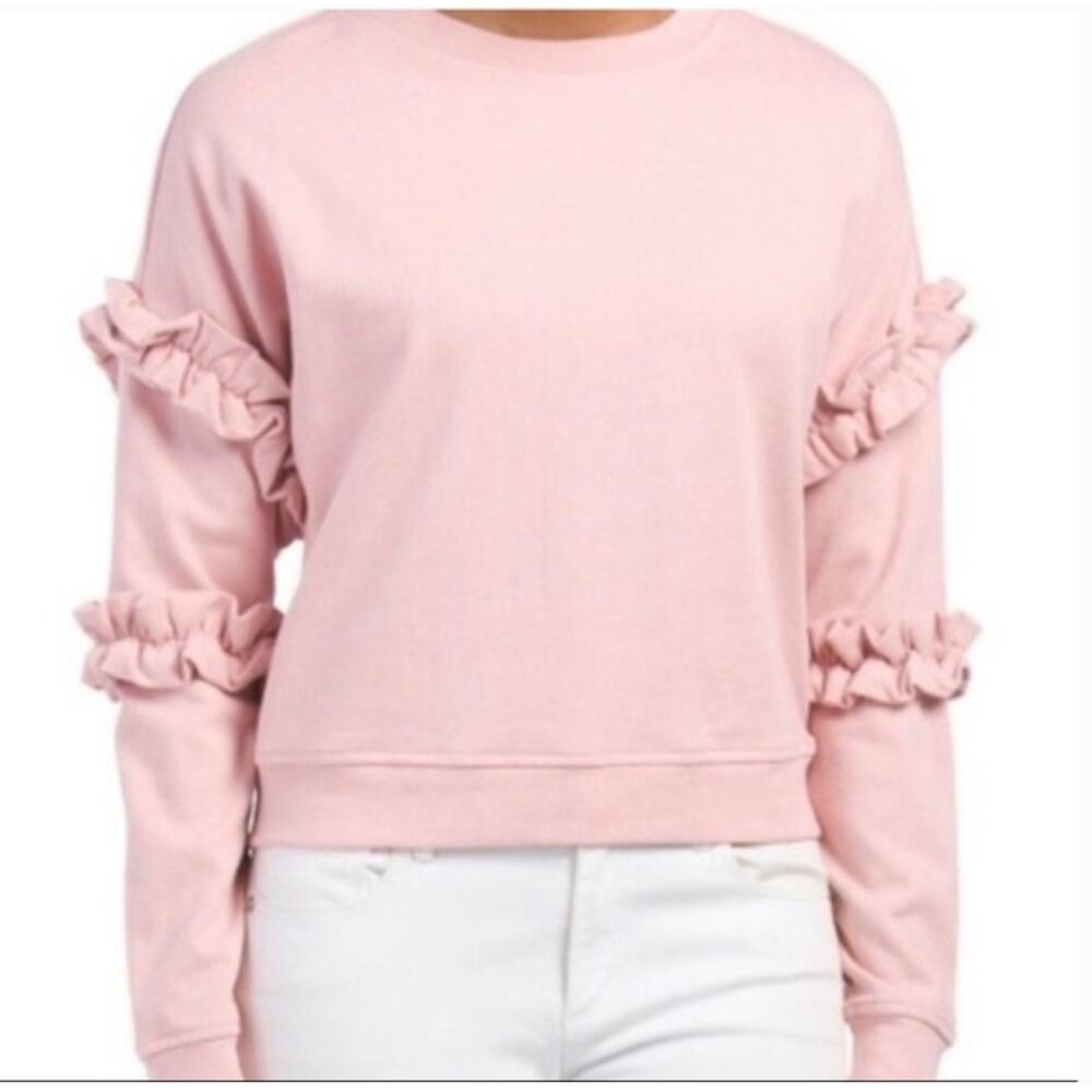 For the Republic Pink Ruffle Sleeve Sweatshirt XS